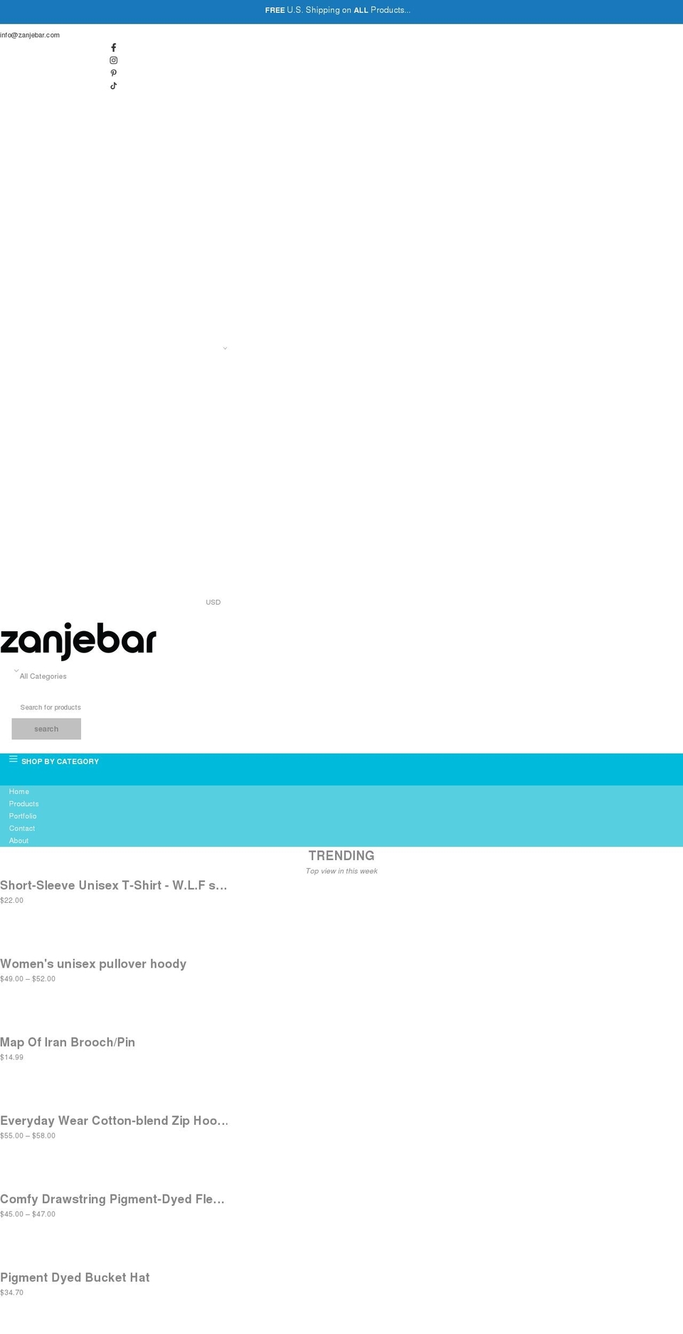 zanjebar.com shopify website screenshot