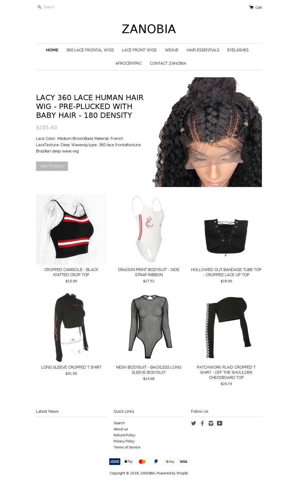 zanobiaofficial.com shopify website screenshot