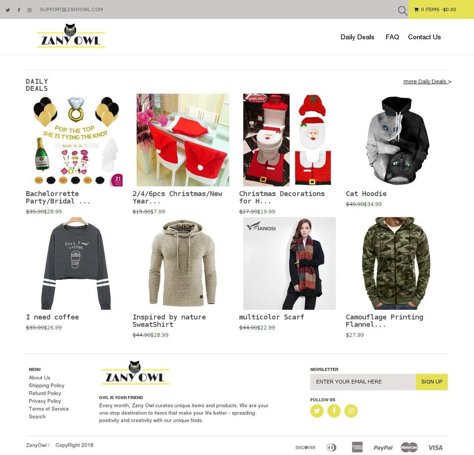 zanyowl.com — Shopify storefront screenshot