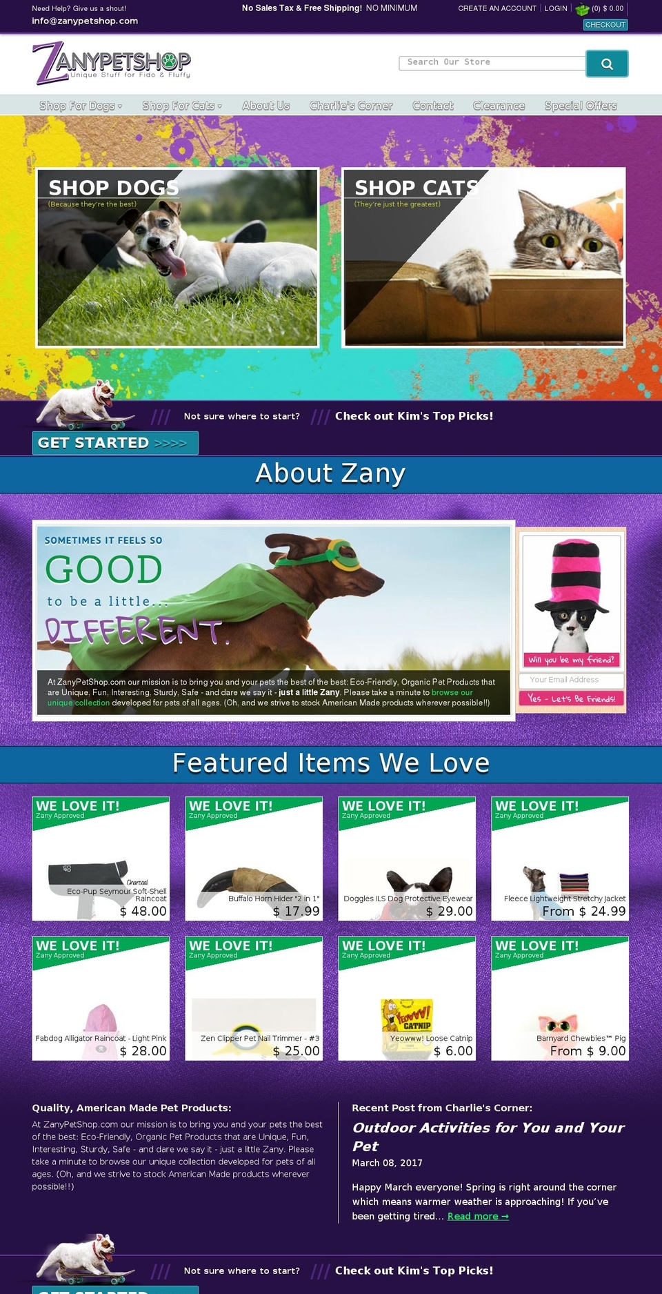 zanypetshop.com shopify website screenshot