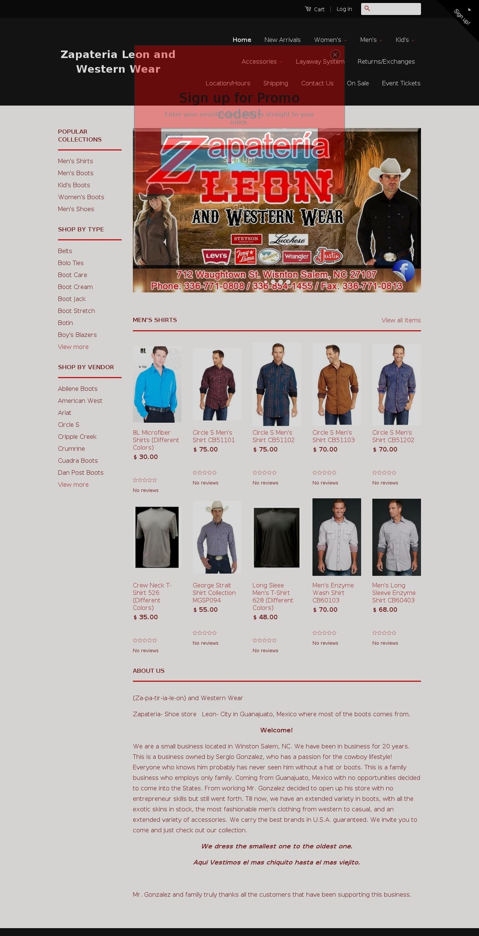 classic Shopify theme site example zapaterialeonww.com