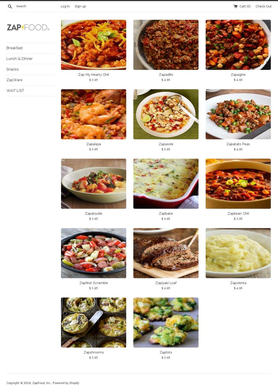 zapfood.net shopify website screenshot