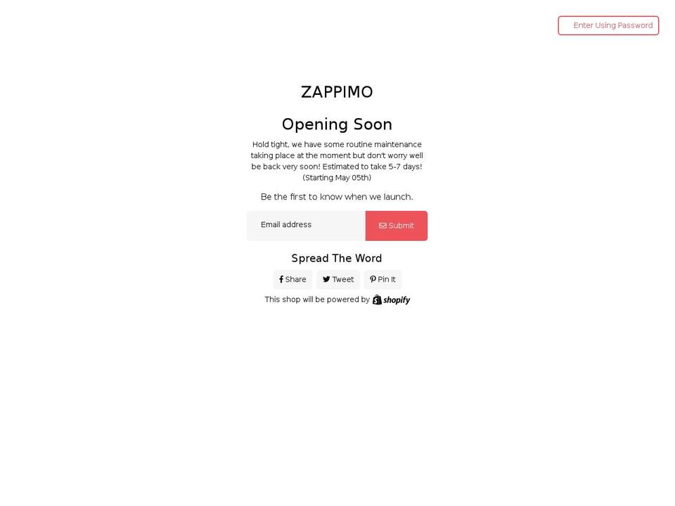 zappimo.com shopify website screenshot