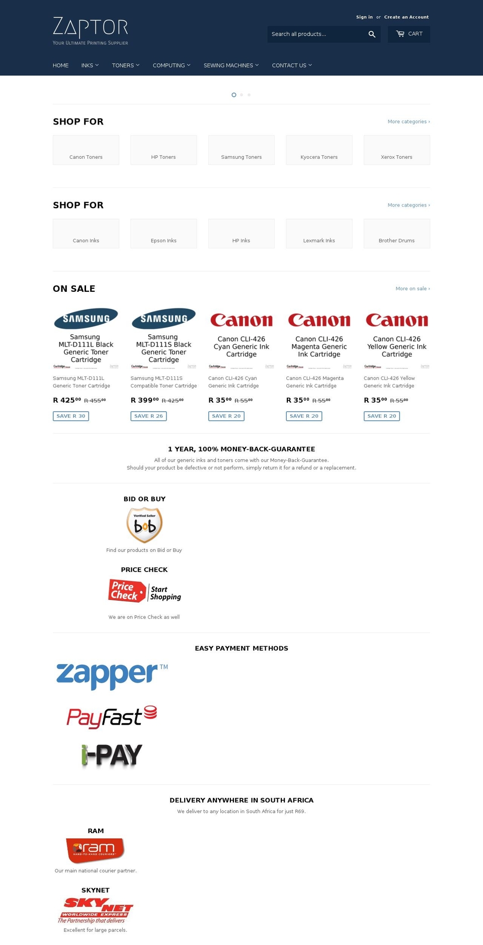 zaptor.co.za shopify website screenshot