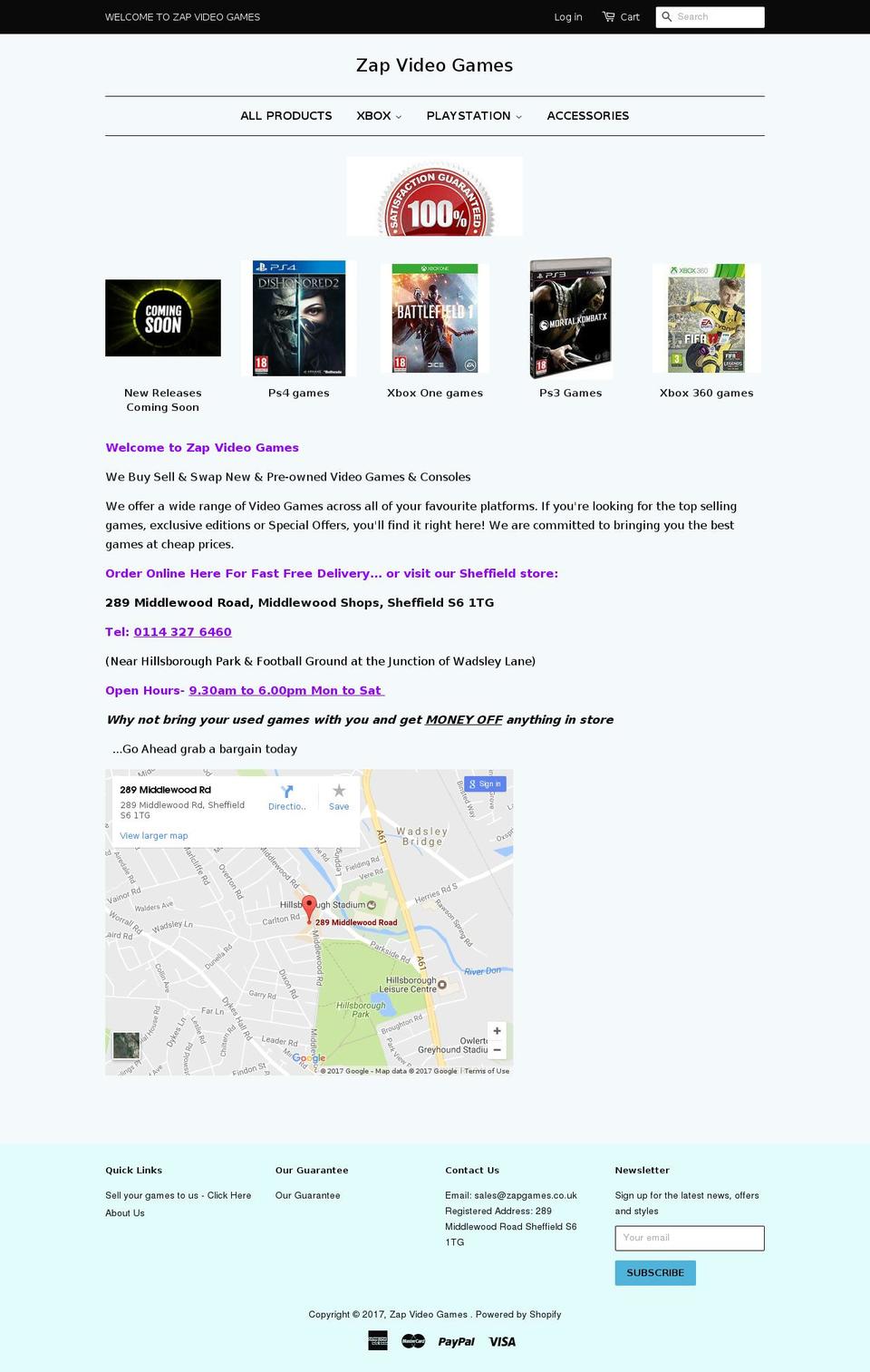 zapvideogames.com shopify website screenshot