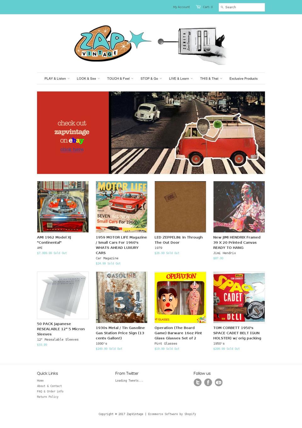 zapvintage.com shopify website screenshot