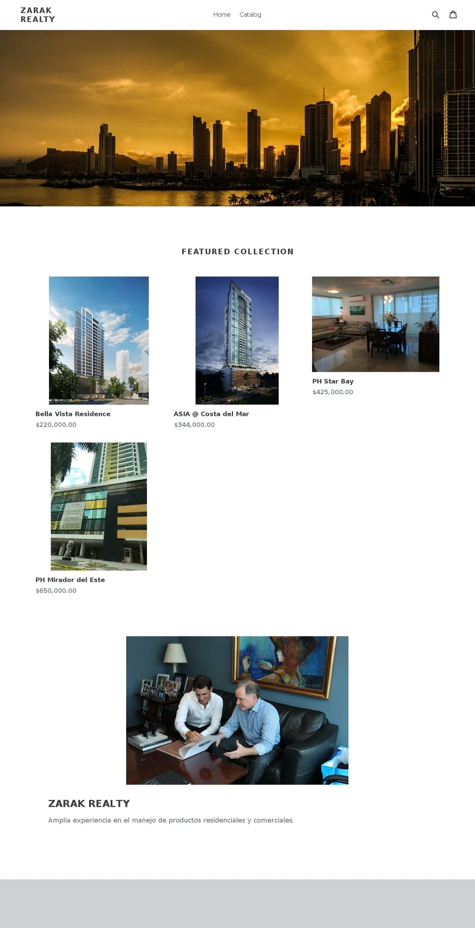 zarakrealty.com — Shopify storefront screenshot