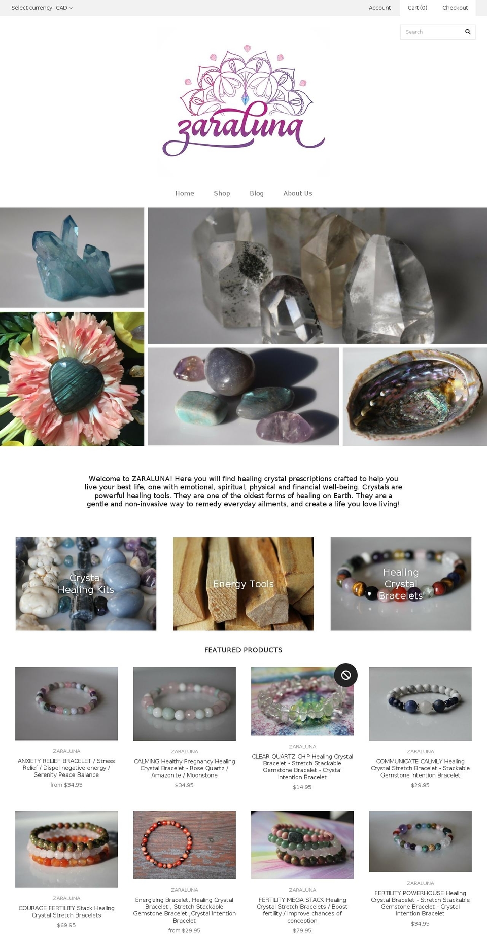 zaraluna.com shopify website screenshot