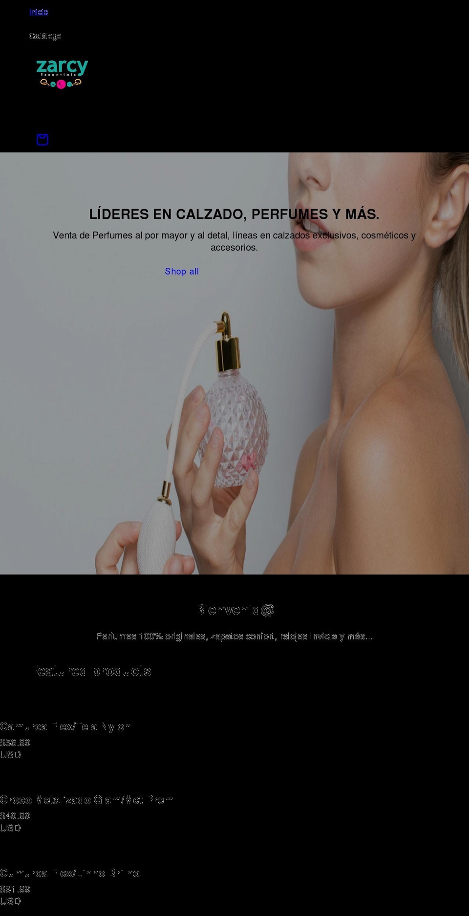 zarcyessentials.com shopify website screenshot