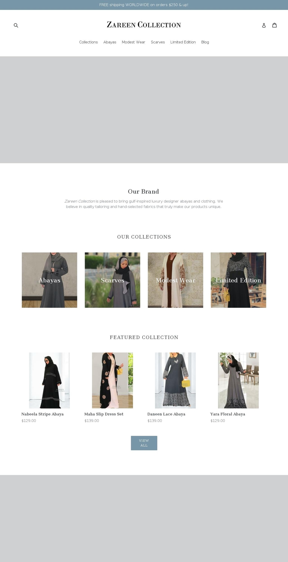 zareencollection.com shopify website screenshot