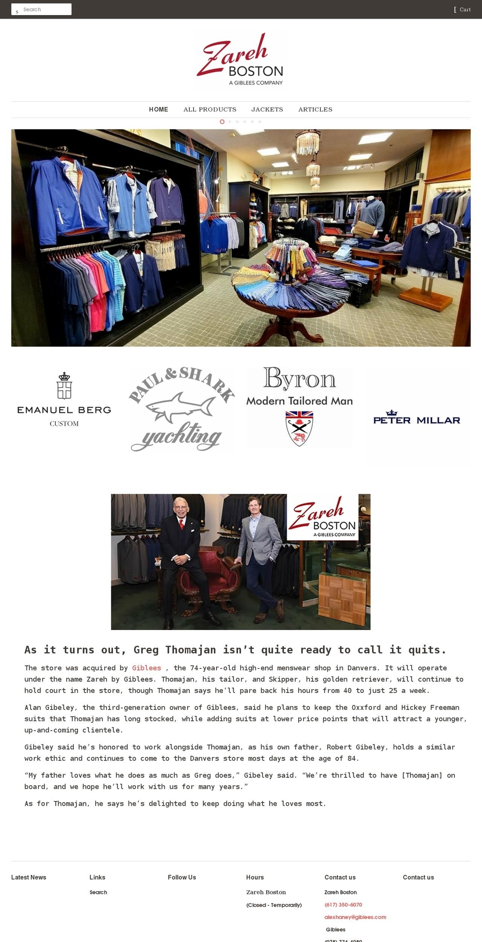 zarehboston.com shopify website screenshot