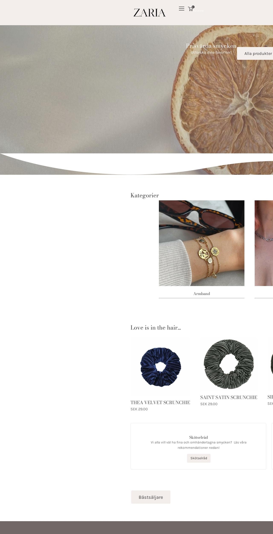 zaria.se shopify website screenshot