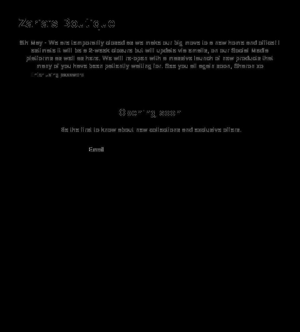 zariasboutique.com — Shopify storefront screenshot