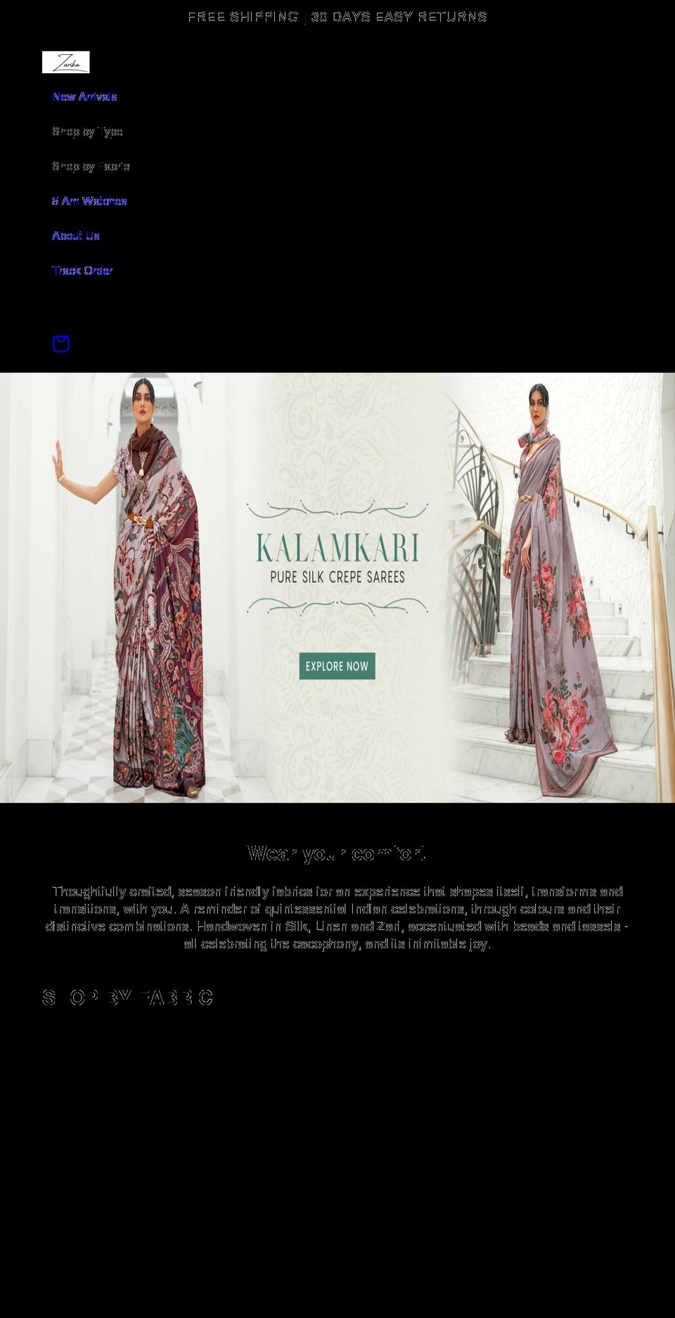 zarika.in shopify website screenshot