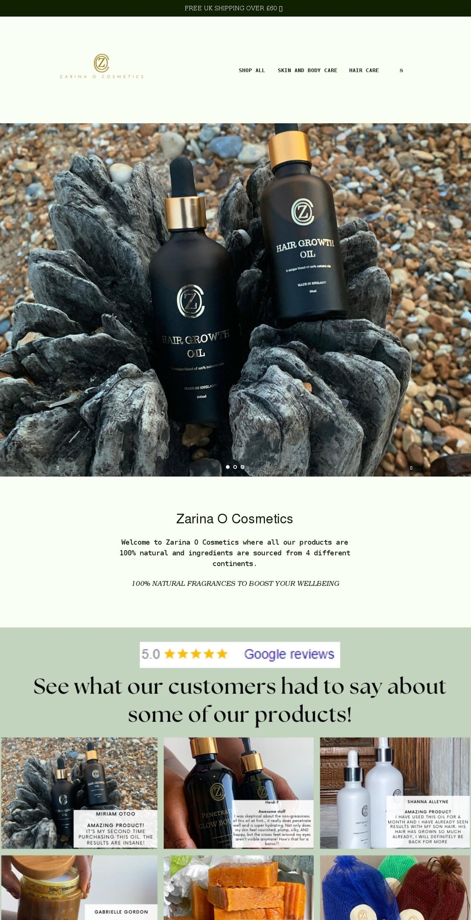 zarinaocosmetics.com shopify website screenshot