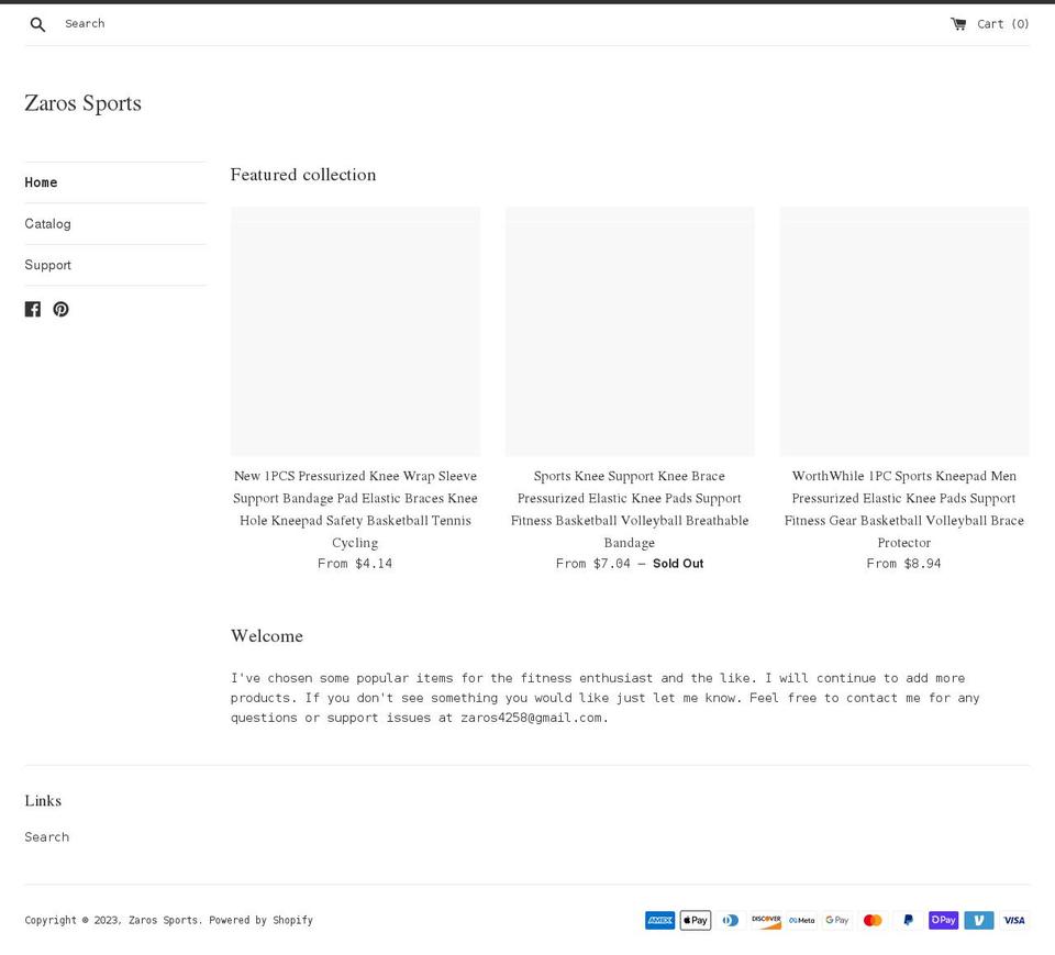 zaros-sports.com shopify website screenshot