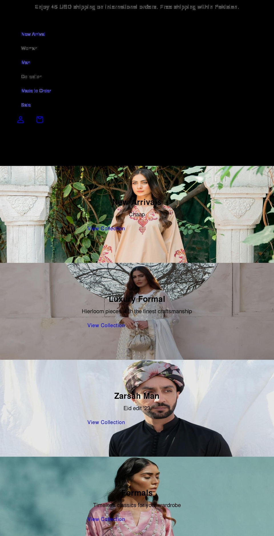 zarsah.com shopify website screenshot