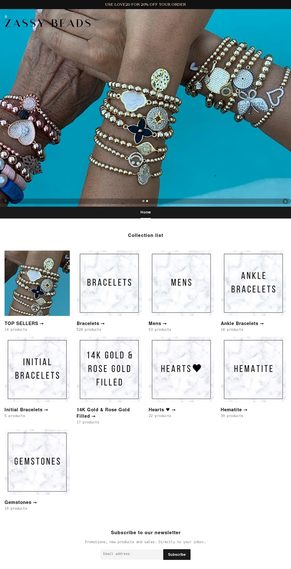 zassybeads.com shopify website screenshot