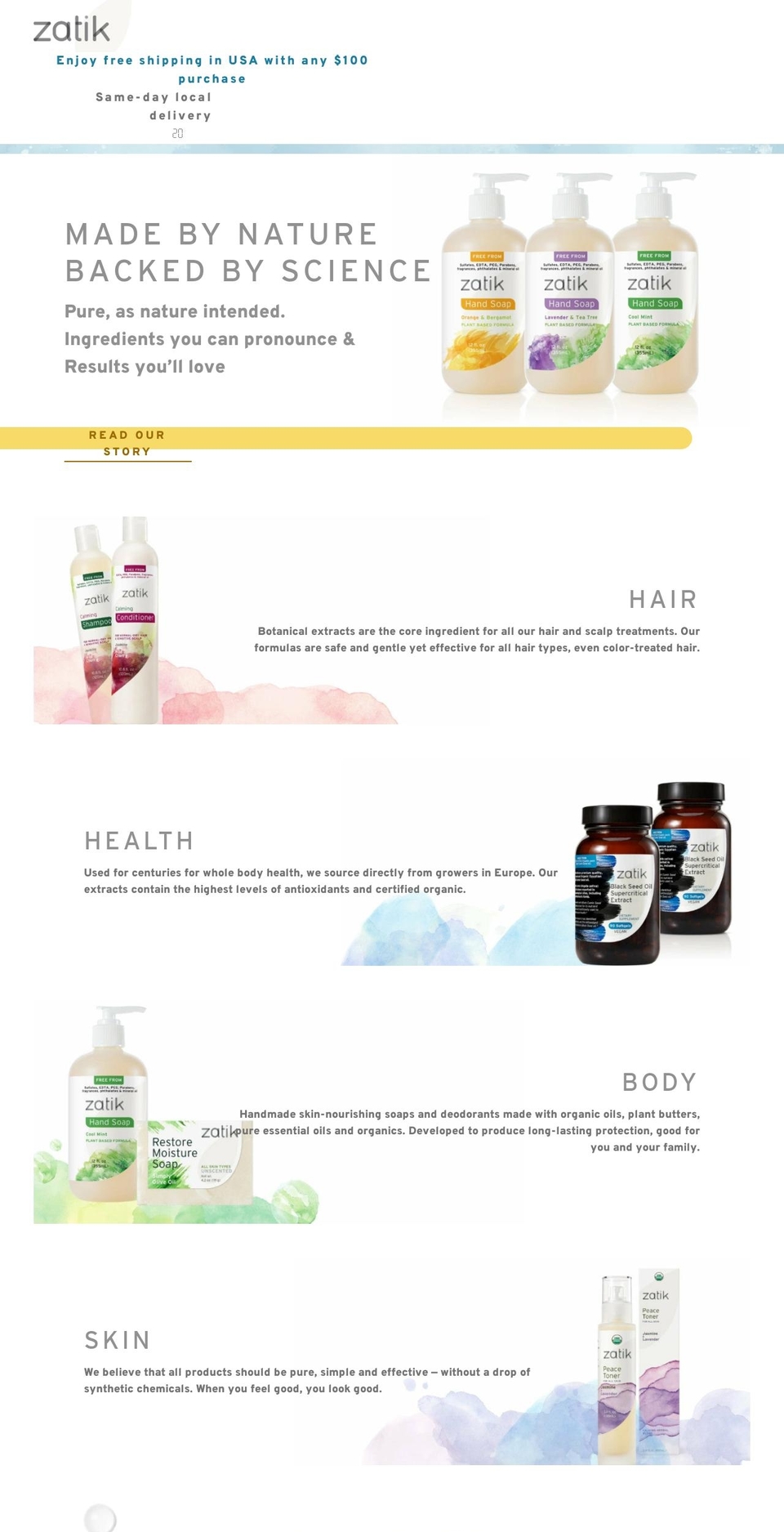 Zatik Shopify theme site example zatiknaturals.biz