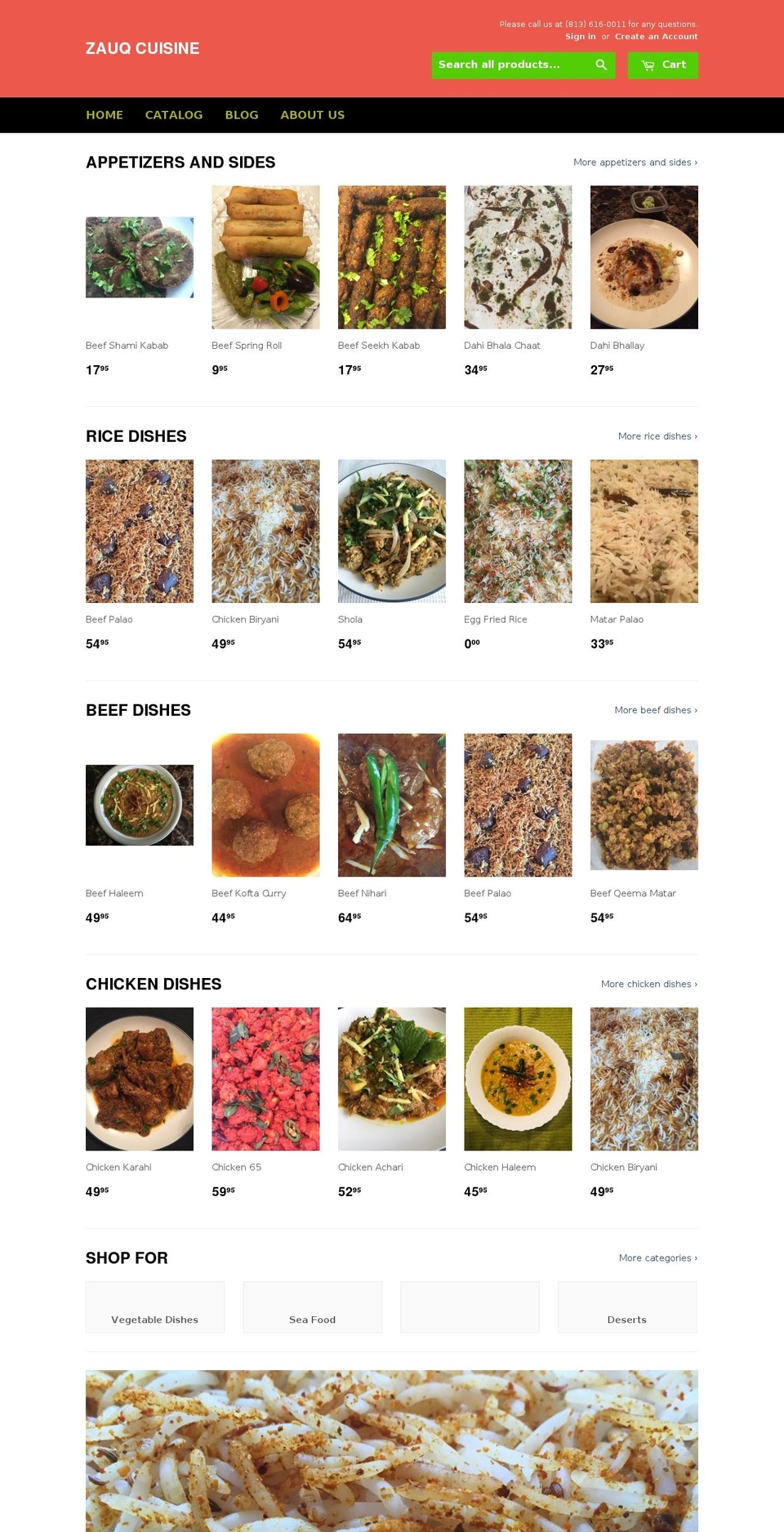 zauqcuisine.com shopify website screenshot