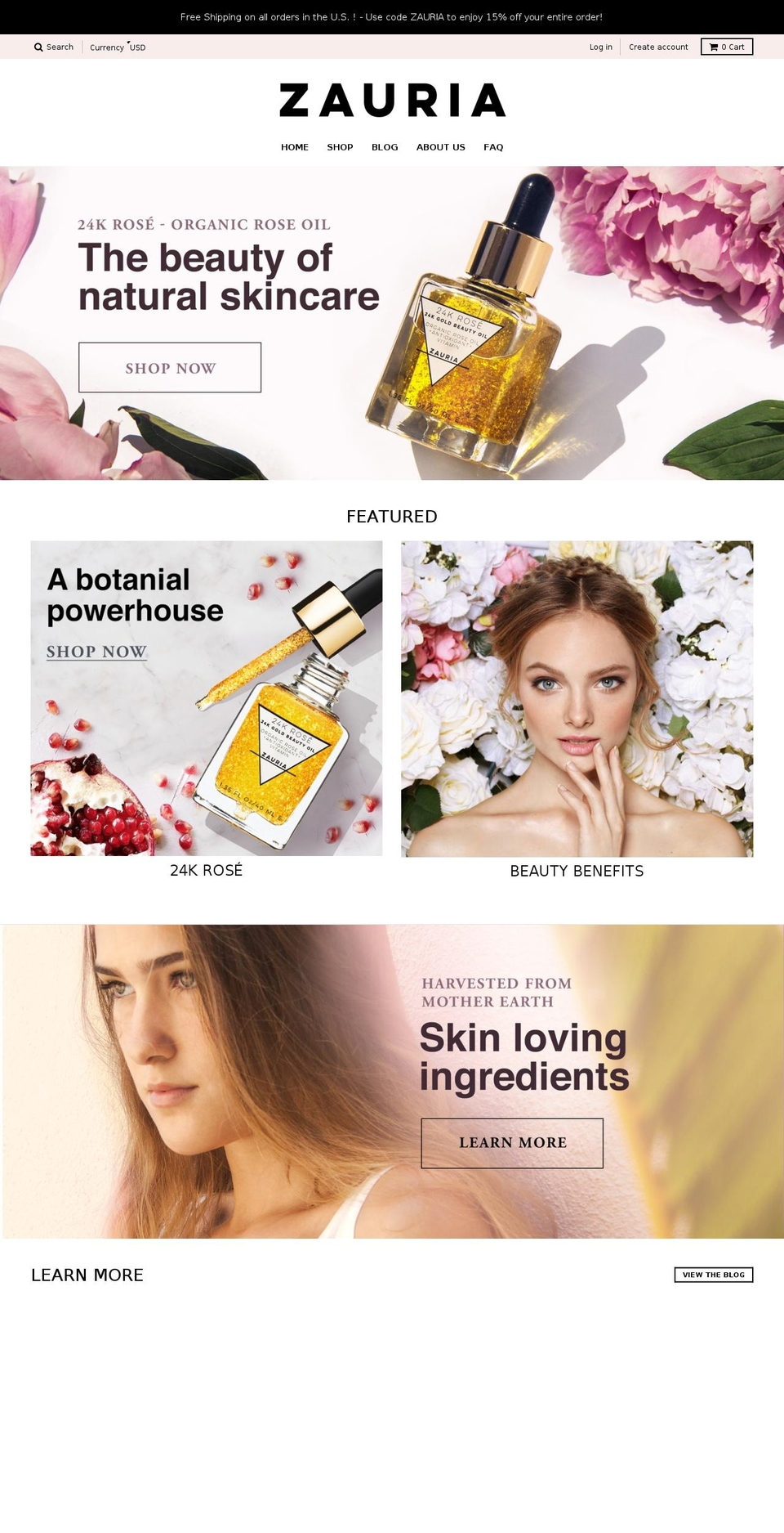 zauria.com shopify website screenshot