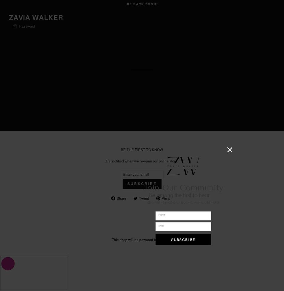 zaviawalker.com shopify website screenshot