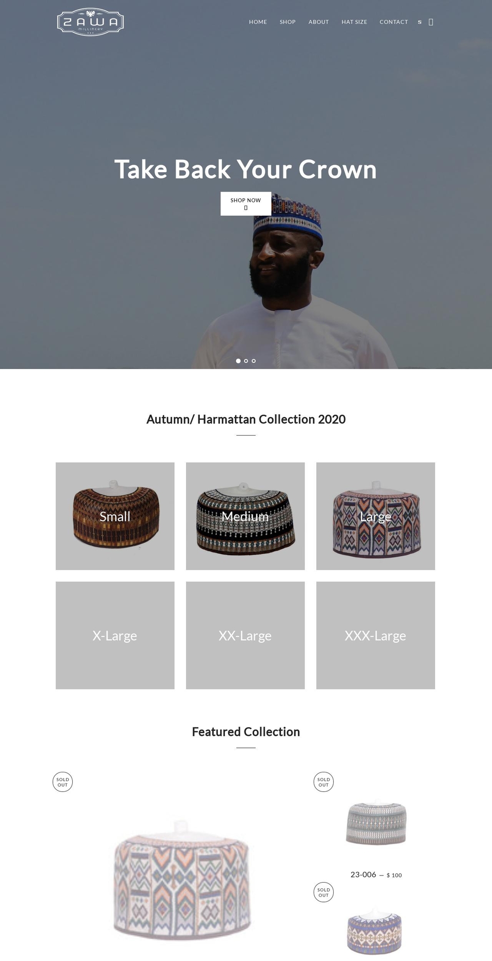 zawamillinery.com shopify website screenshot