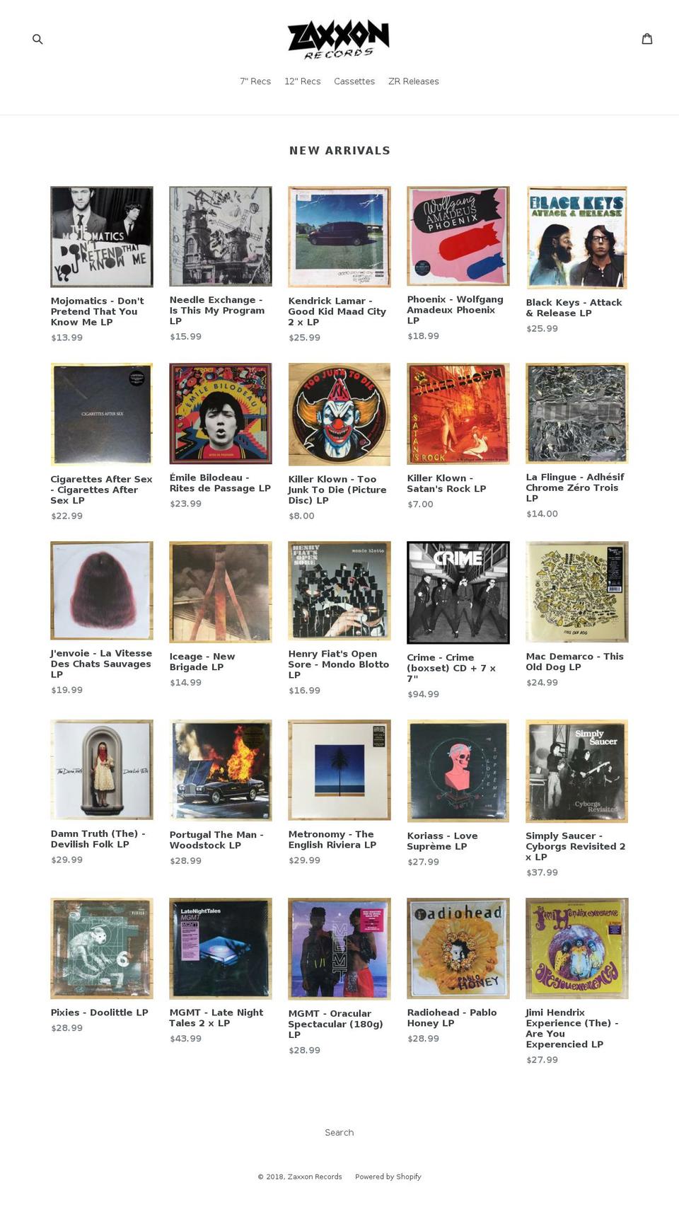 zaxxonrecords.com — Shopify storefront screenshot