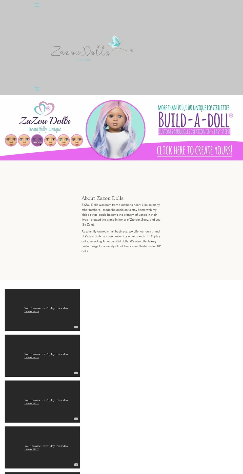zazoudolls.com shopify website screenshot