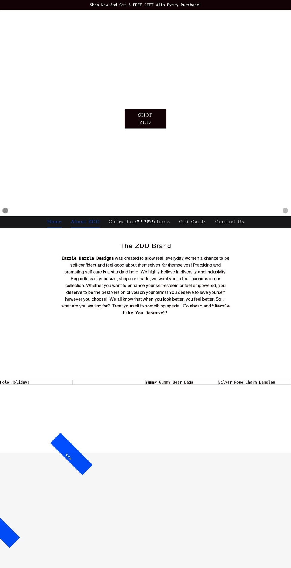 zazziedazzledesigns.com shopify website screenshot