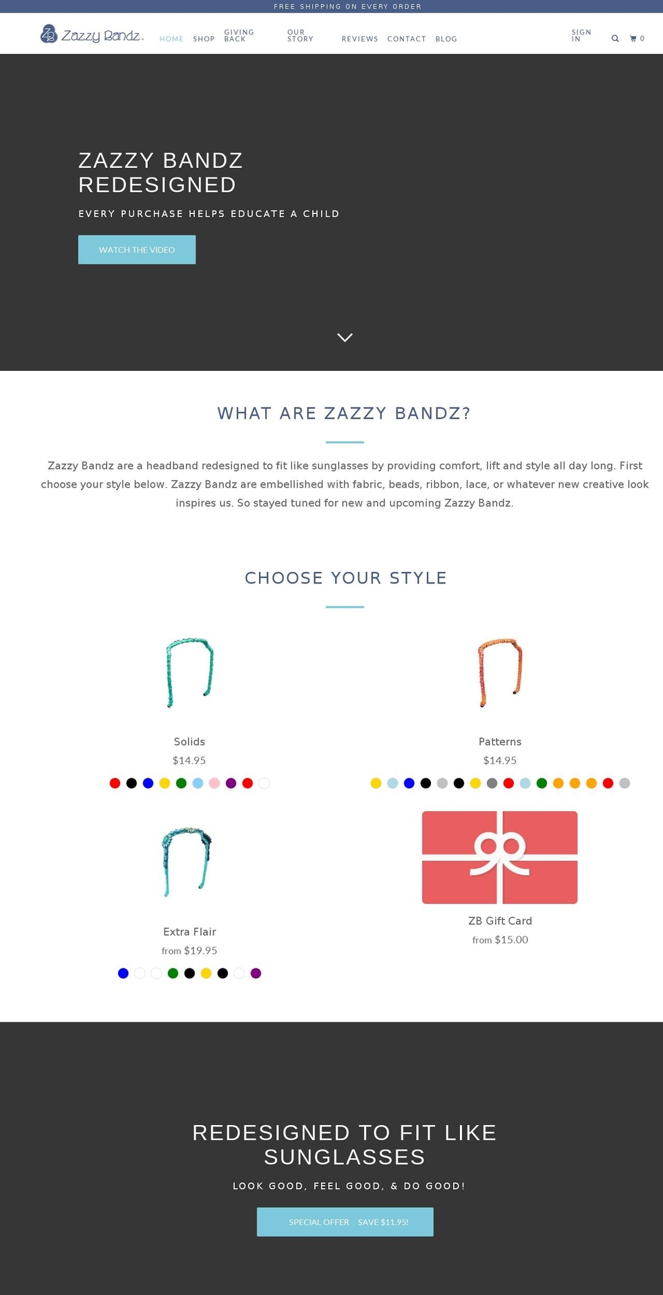 zazzybands.com — Shopify storefront screenshot