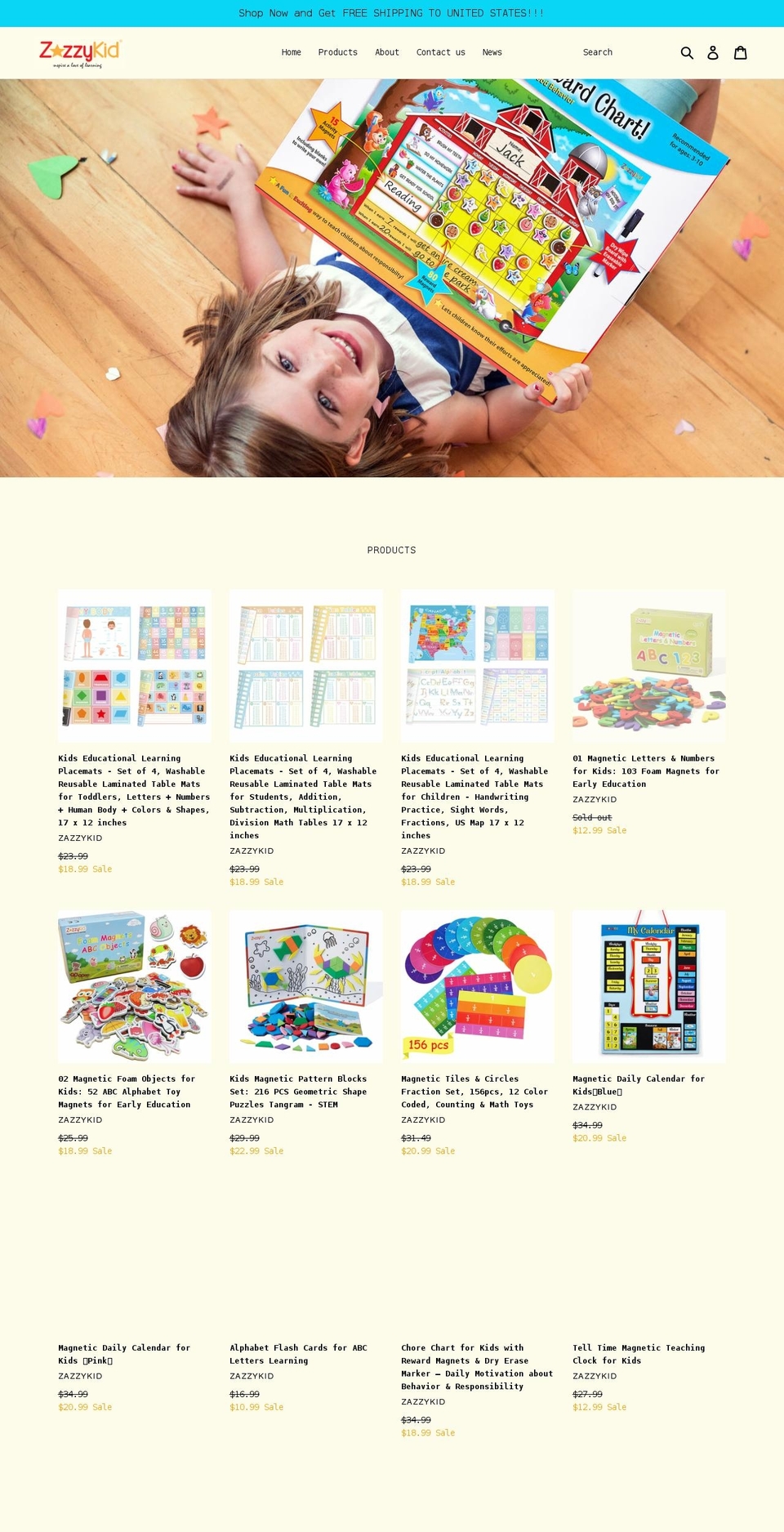 zazzykid.com shopify website screenshot