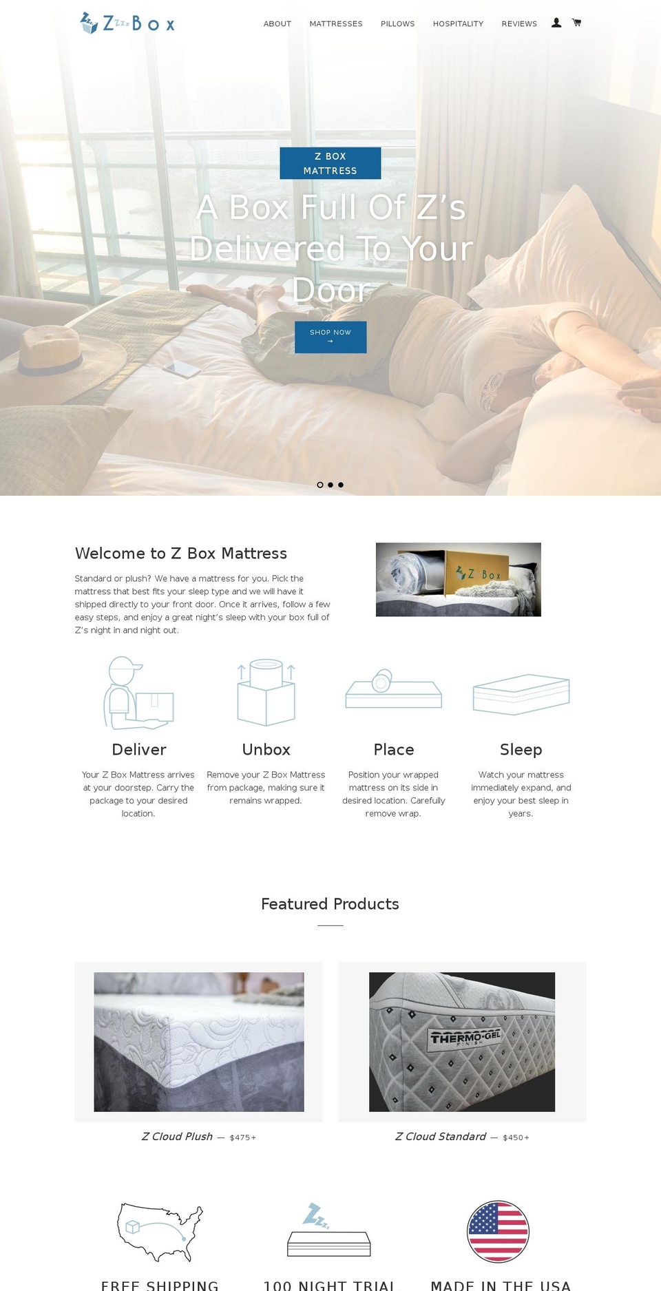 zboxmattress.com shopify website screenshot