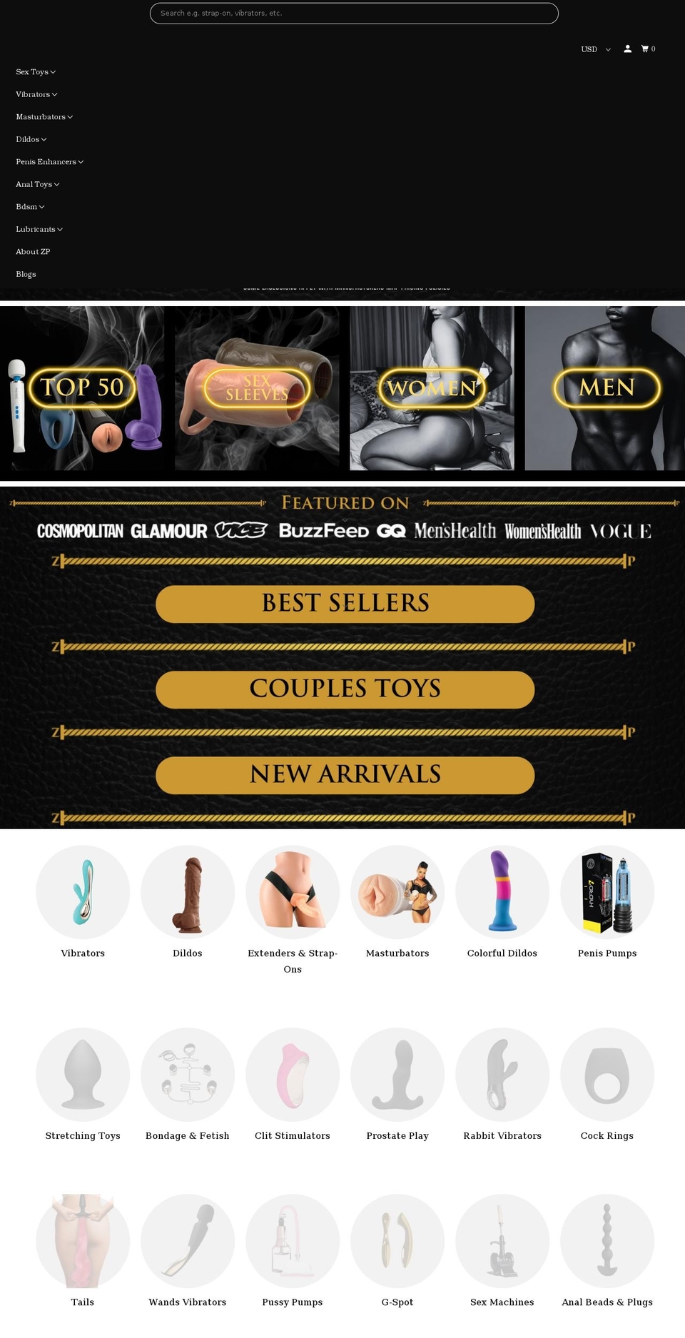 zealouspleasures.com shopify website screenshot