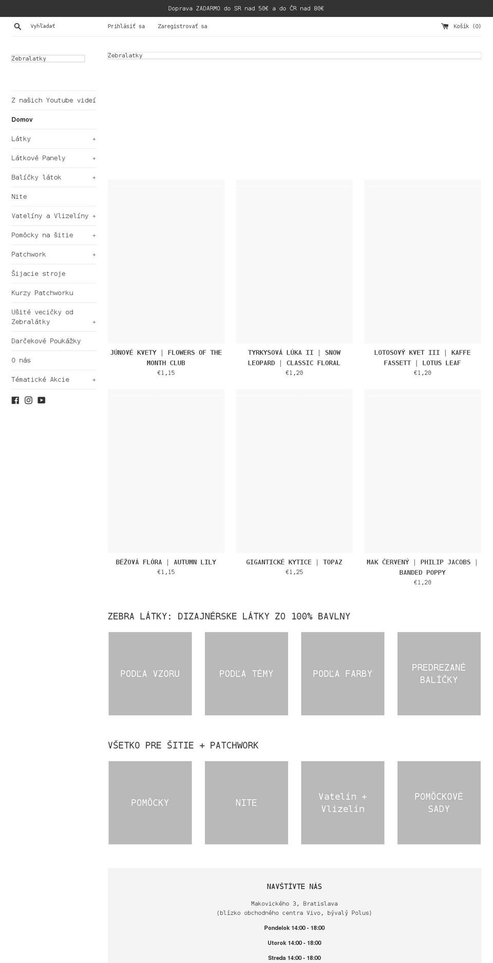 zebralatky.sk shopify website screenshot