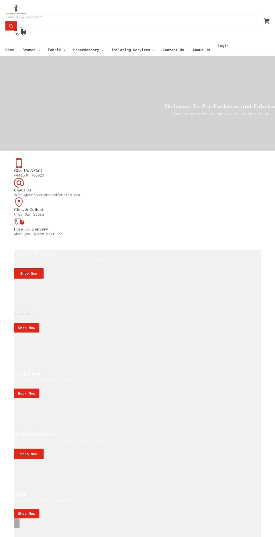 zeefashionsandfabrics.com shopify website screenshot