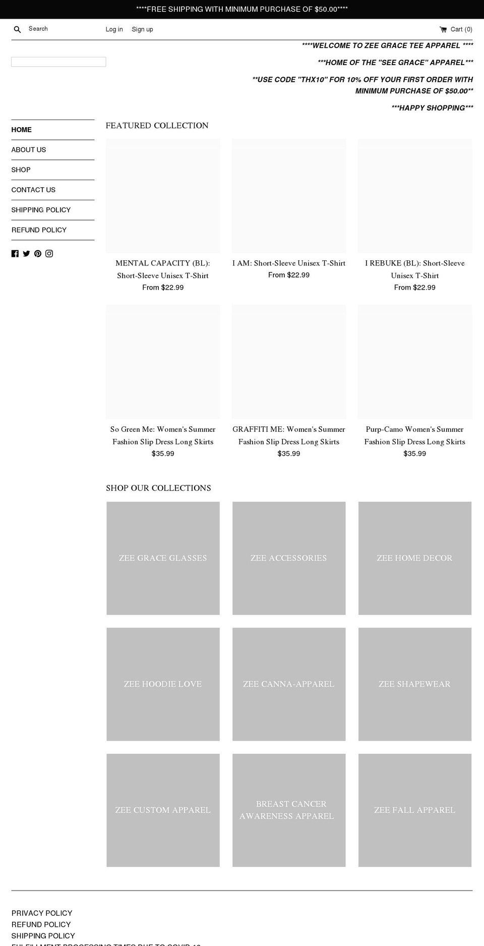 zeegracetee.com shopify website screenshot