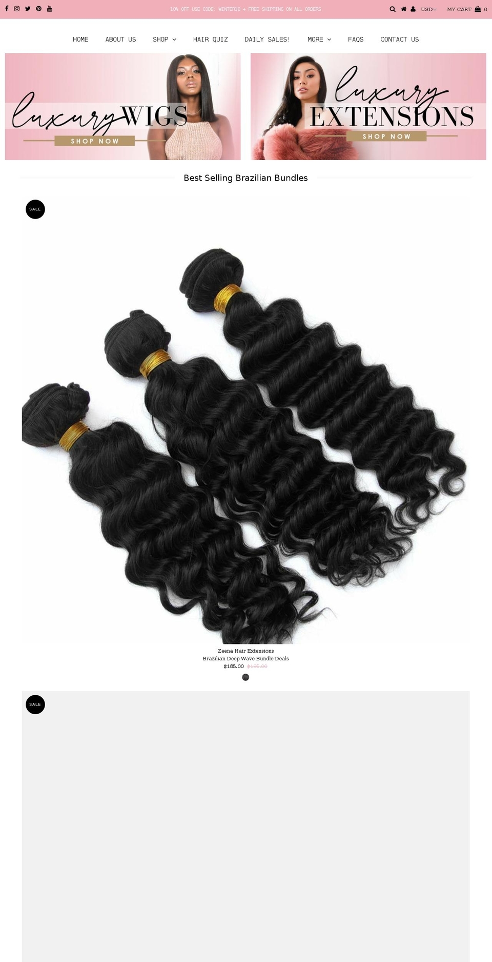 zeenahairextensions.com shopify website screenshot