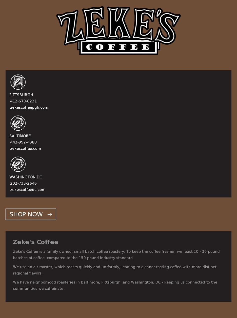 zekescoffee.com shopify website screenshot