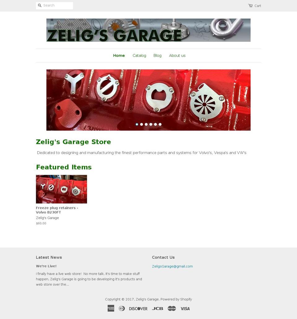 zeligsgarage.com shopify website screenshot