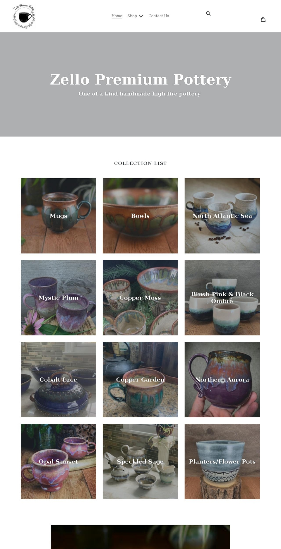 zellopremiumpottery.com shopify website screenshot