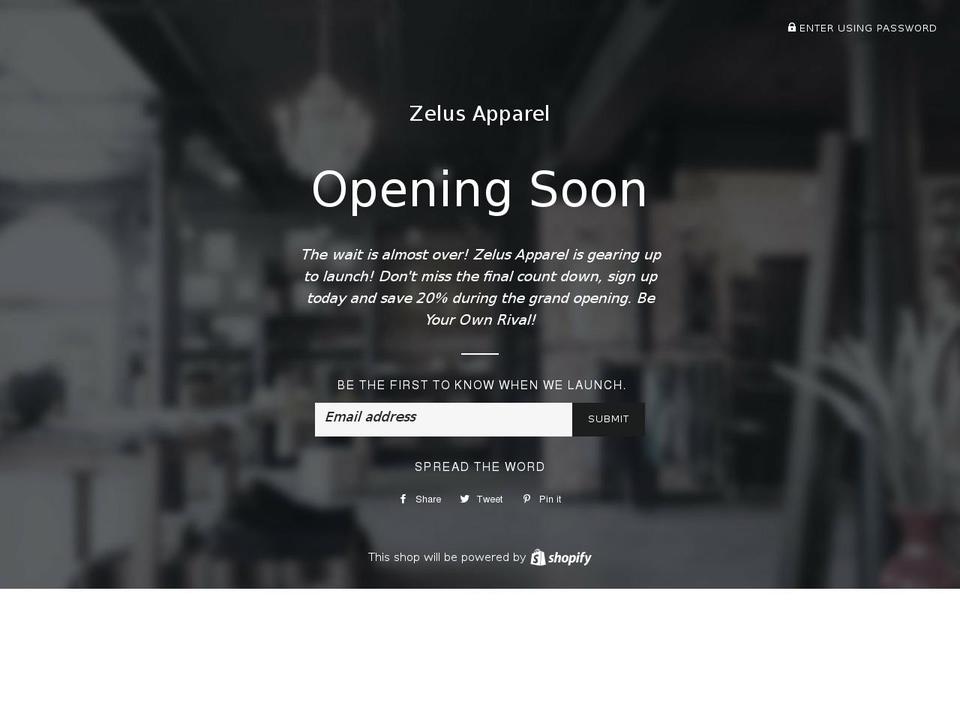 zelusapparel.com — Shopify storefront screenshot