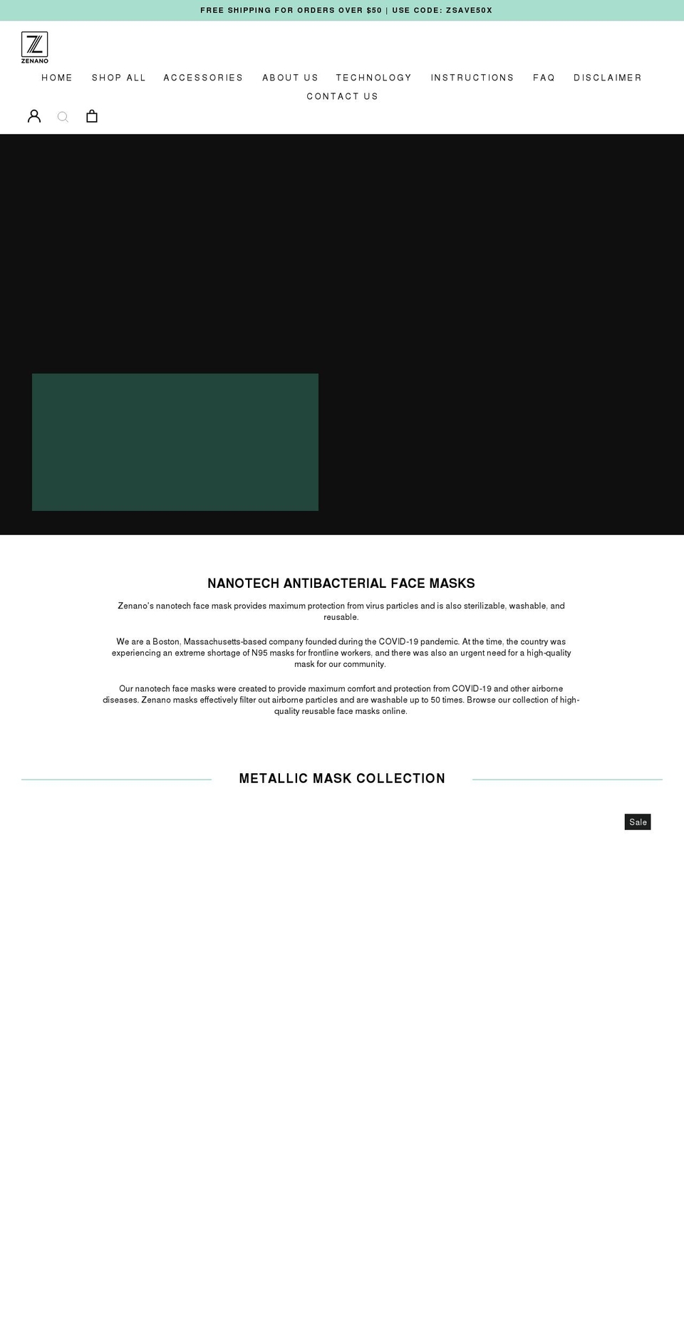 zenanomask.com shopify website screenshot