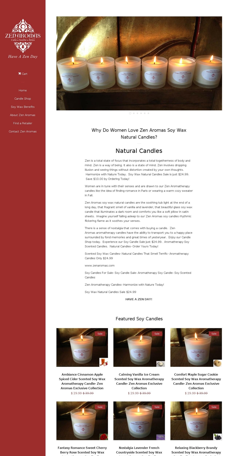 zenaromas.com shopify website screenshot