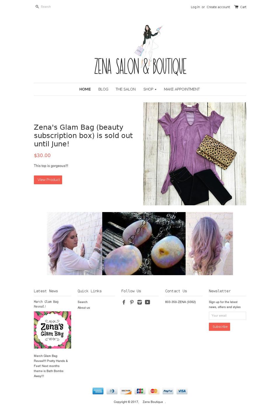 zenasalonandboutique.com shopify website screenshot