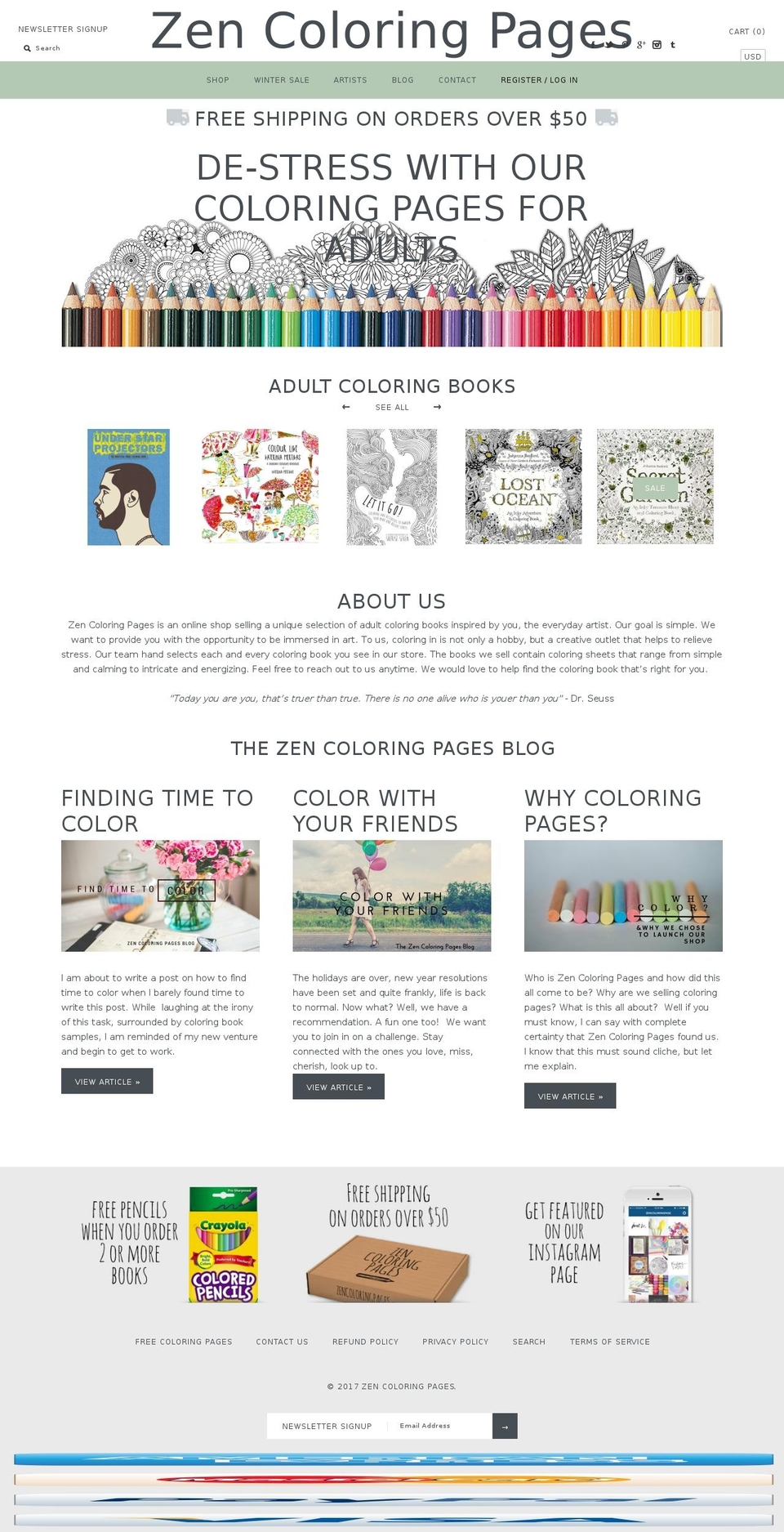 zencoloringpages.com shopify website screenshot