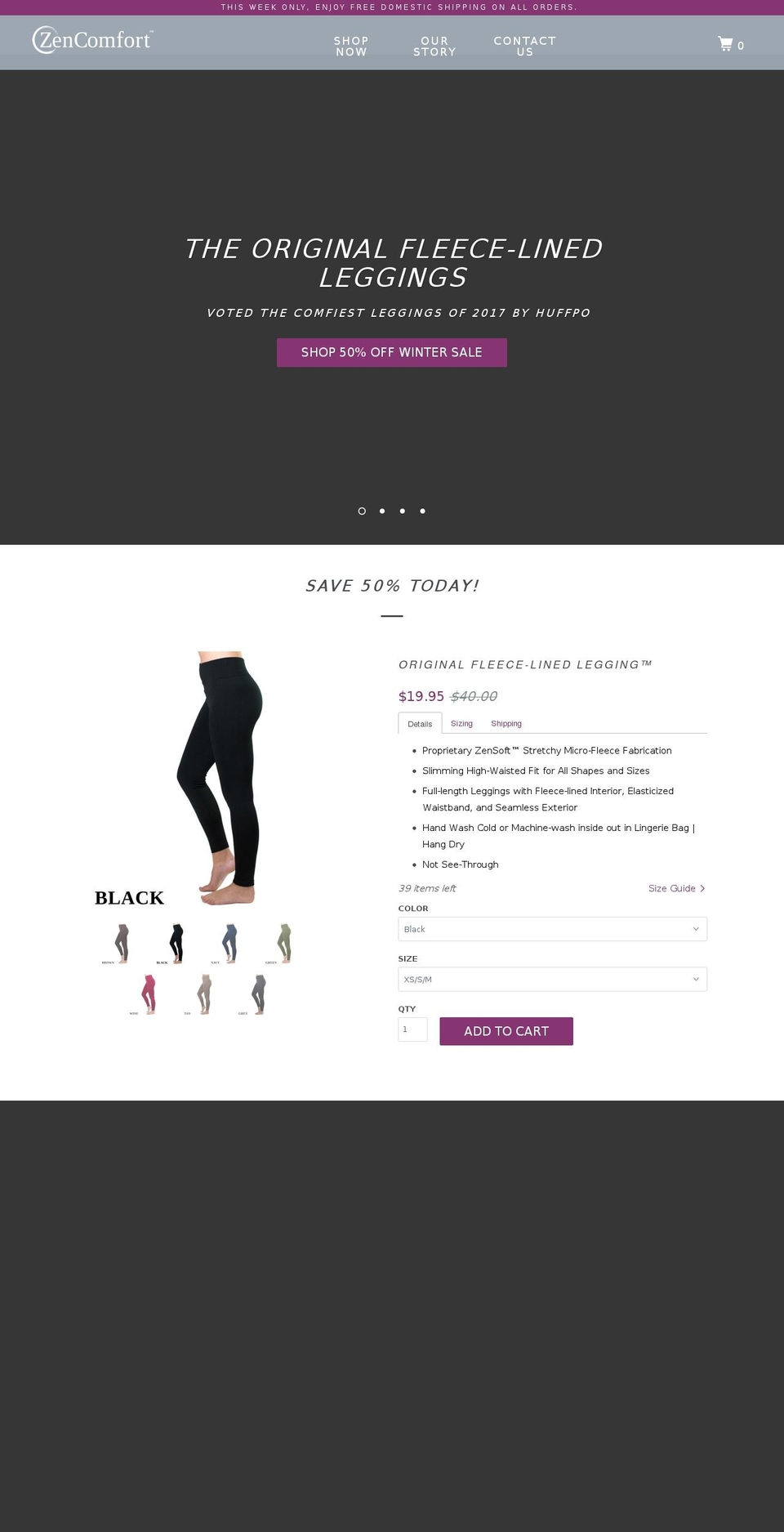 zencomfortleggings.com shopify website screenshot
