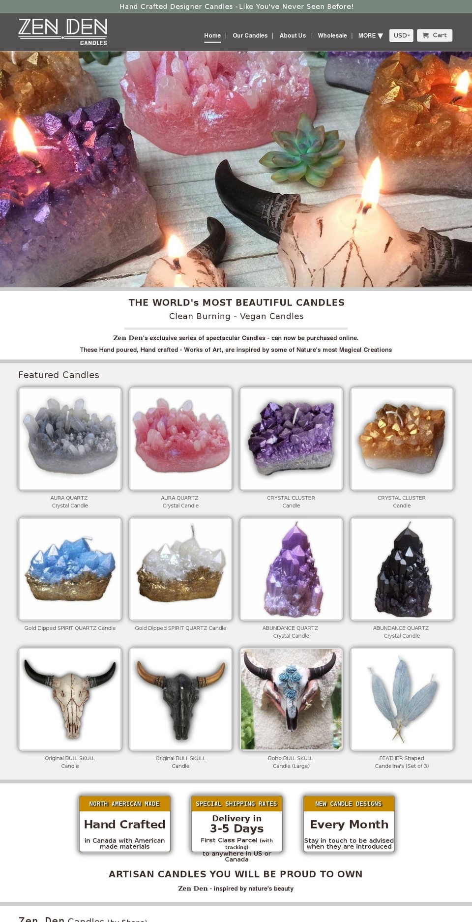 zendencandles.com shopify website screenshot