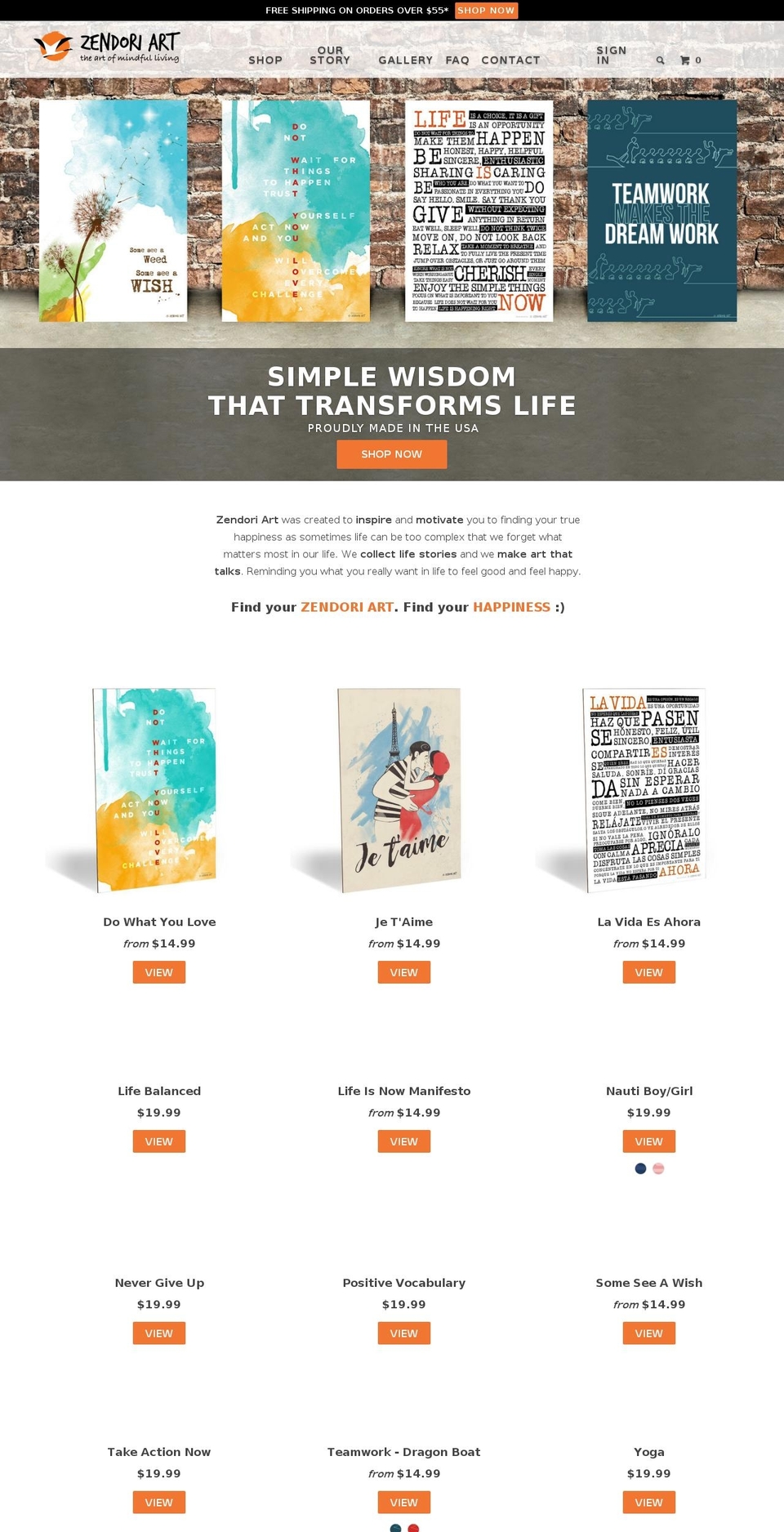 zendoriart.com shopify website screenshot