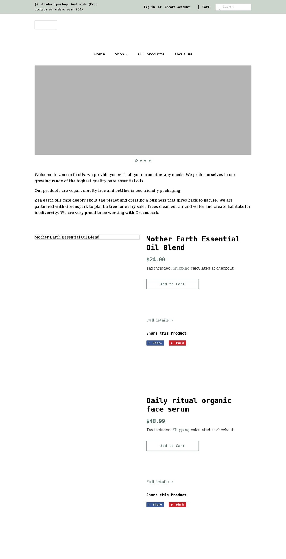 zenearthoils.com shopify website screenshot